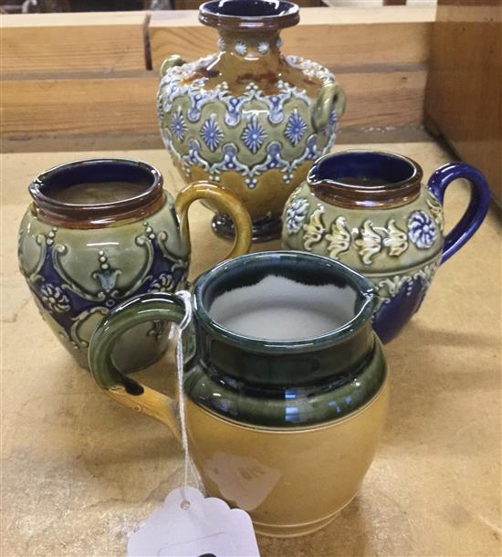 3 x small Doulton stoneware jugs and a Doulton vase